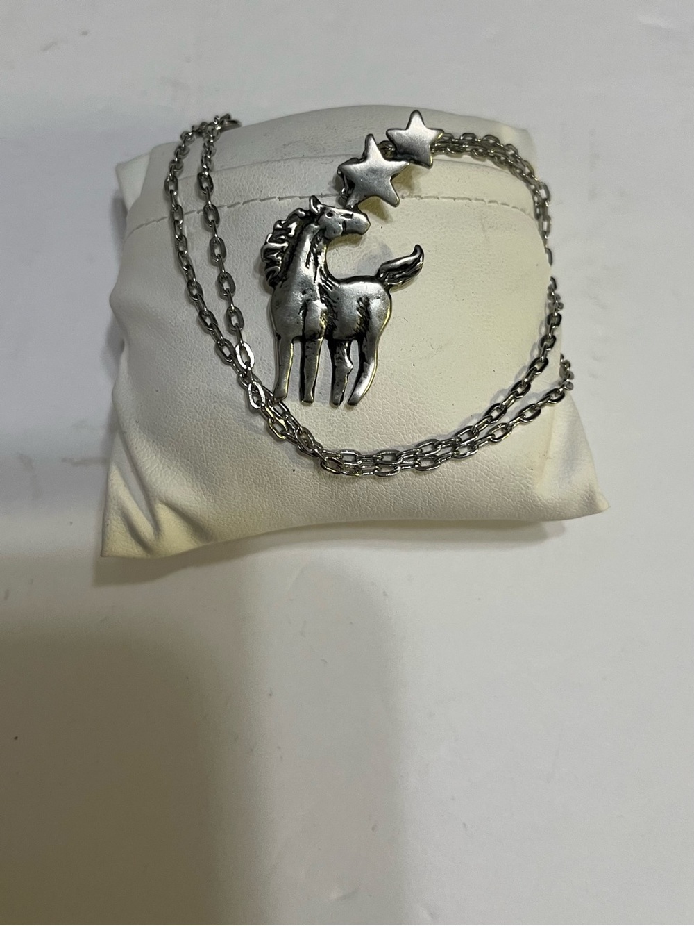 Silver color pewter Unicorn Pendant Necklace with Stars